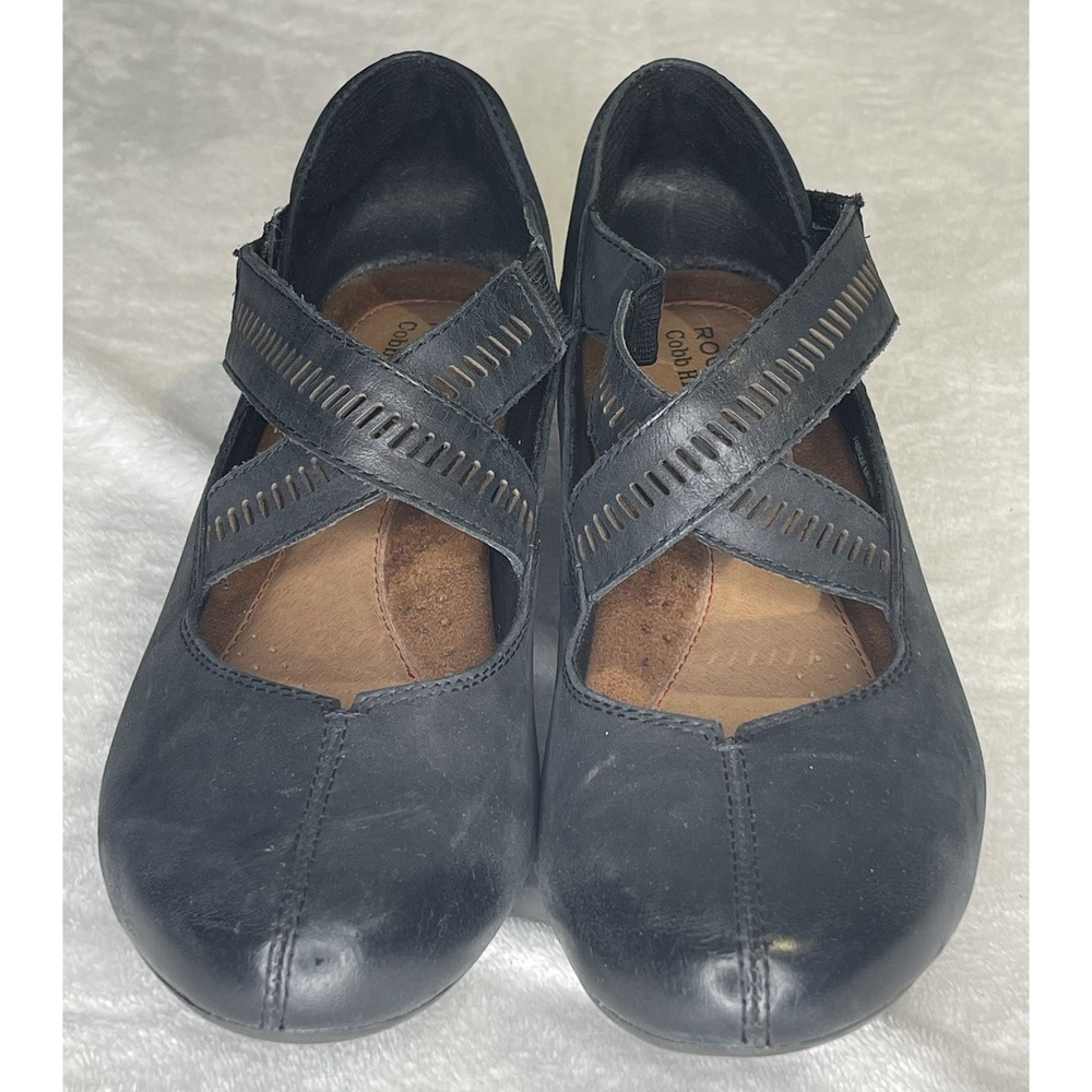 Rockport Cobb Hill 7.5 Janet Cross Strap Black Mary Jane Leather Comfort Wedge